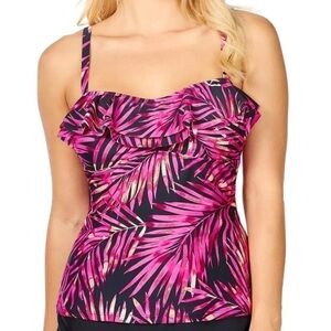 Island Escape Womens Printed Tahiti Ruffled Tankini Swimsuit Top